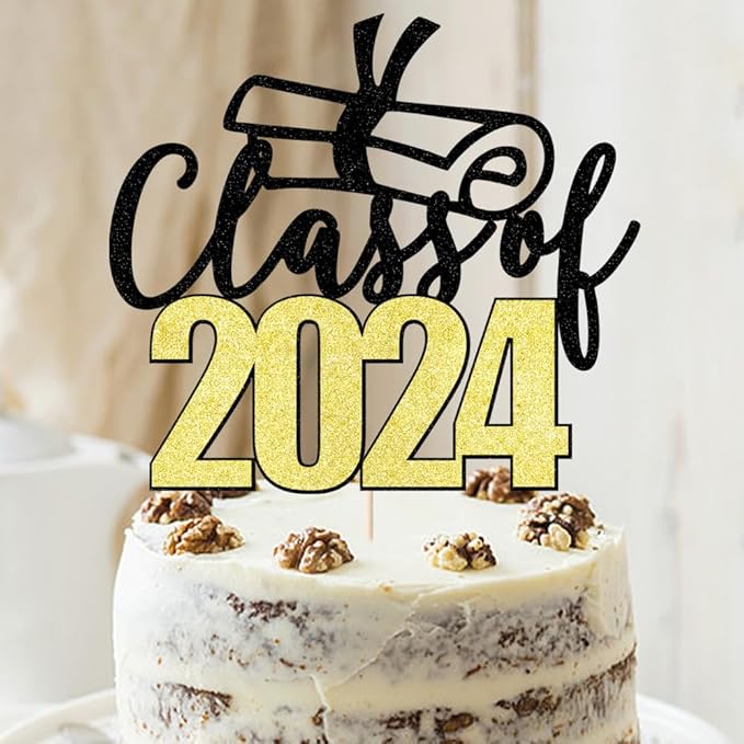 Class of 2024 Cake Topper - Congrats Grad Cake Toppers - Glitter Graduation Party Decorations