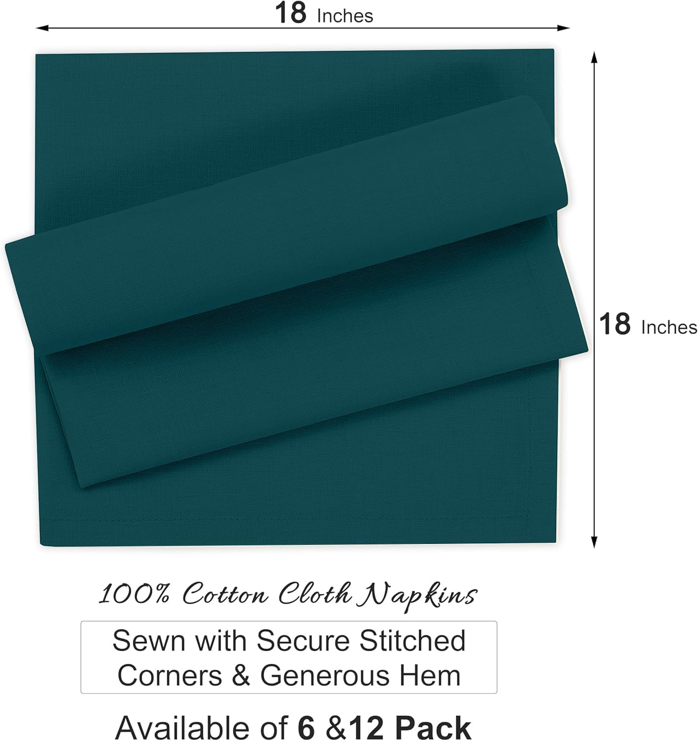 Ruvanti Premium Cloth Napkins Set of 12, 18x18 Inches, 100% Cotton, Washable, Soft & Absorbent, Perfect for Wedding, Christmas, Thanksgiving Dinners - Deep Teal