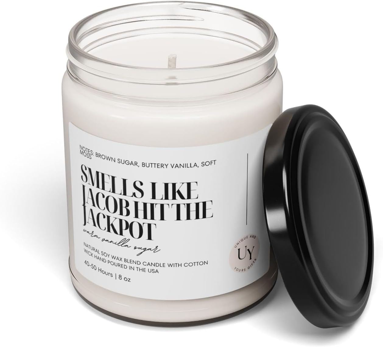 Engagement Candle, Smells Like Jackpot, Funny Personalized Engagement Gift Party Favor, Custom Candle for Bride Groom or Wedding Party, Soy Wax Hand Poured, Handmade in The USA (Mystic Black Salt)