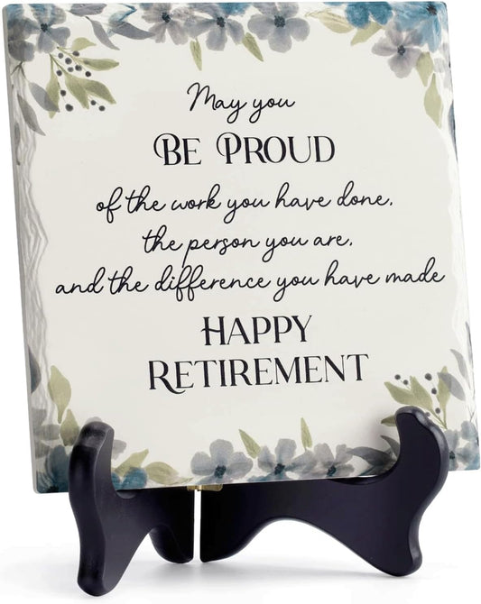 LukieJac Gift Ideas for Retirement Women Men Retirement Party Decoration Best Funny Retirement Gifts for Coworker Dad Police Nurses Ceramic Retirement Plaque Table Decorations (6"*6")