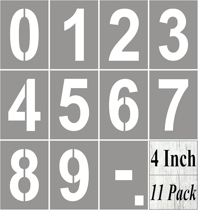 4 Inch Large Number Stencils for Painting - 11 Pack Number Stencil Templates for Curb Address, Cakes, Cookies, Mailboxes and Crafts, Reusable House Numbers Stencils for Wood Signs & Cement Wall Art