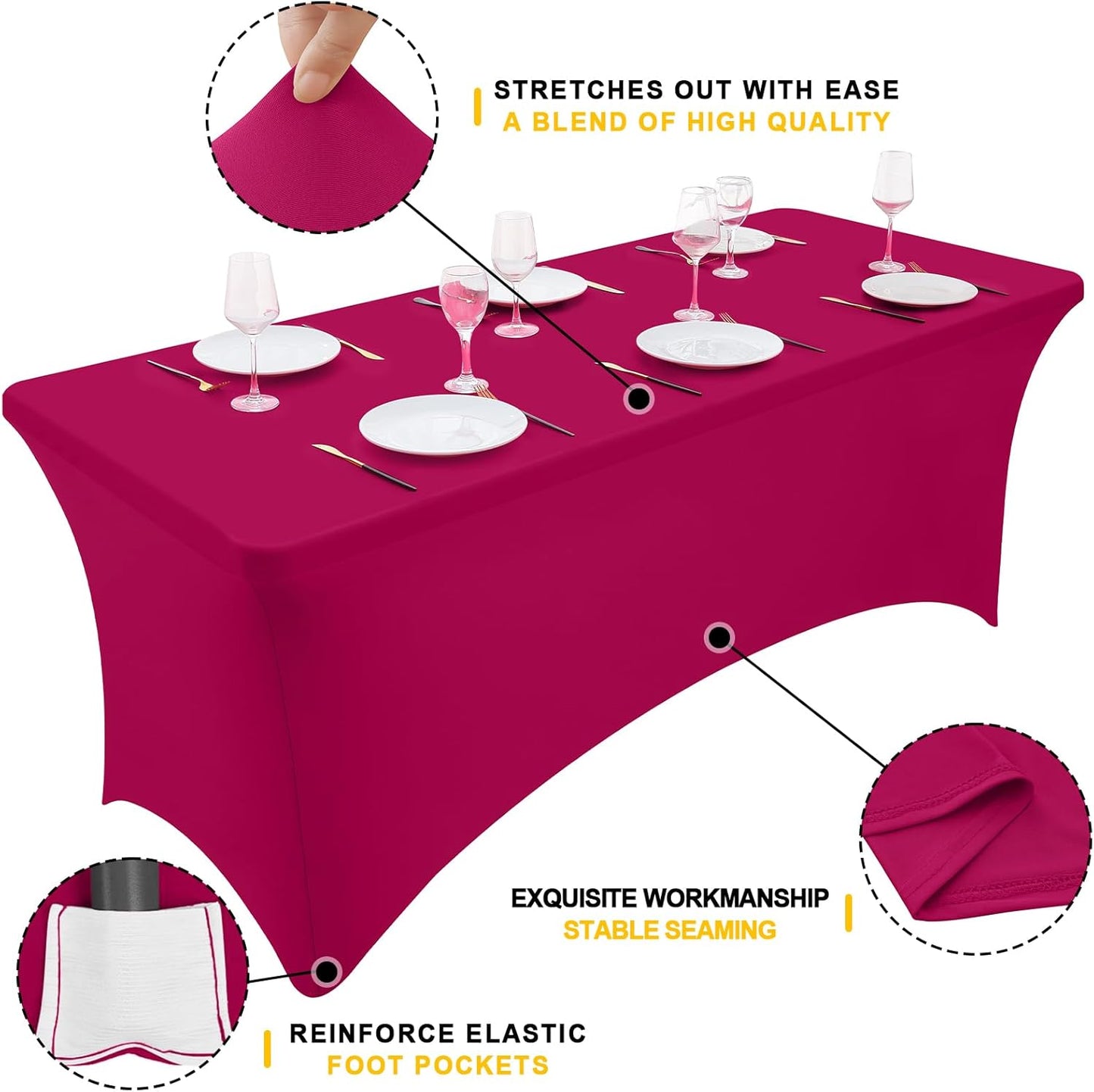 Smiry 2 Pack Spandex Table Cloth 5FT, Elastic Fitted Stretch Tablecloths for Rectangle Tables, Washable Table Cover for Outdoor, Wedding, Banquet & Parties (Fuchsia, 60Lx30Wx30H Inch)