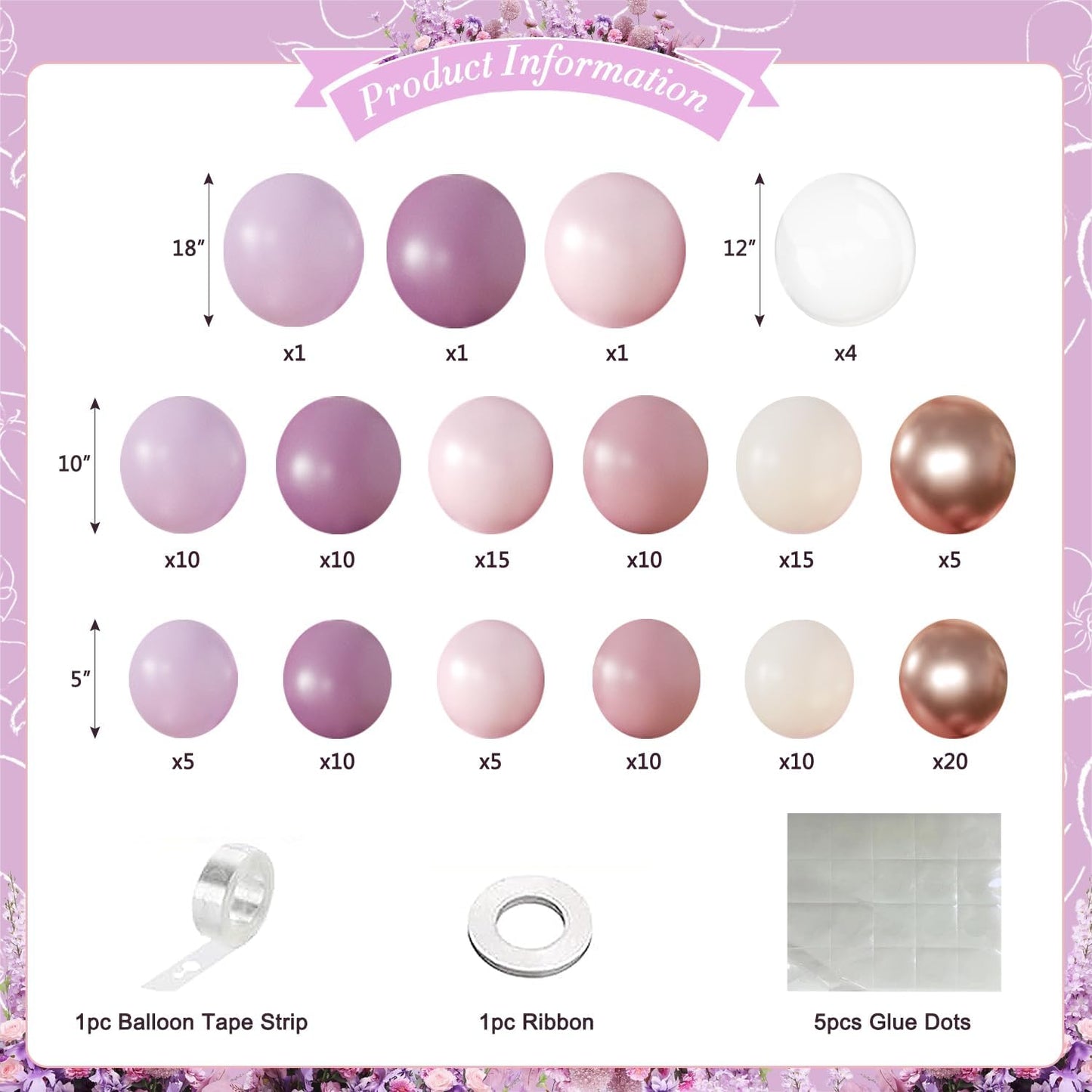 Purple Balloon Arch Kit 132Pcs purple and Pink Balloon Garland Arch Kit with Dusty Purple Light Pink Gold Pink White Clear Balloons for Birthday Baby Shower Bridal Shower Wedding Decorations