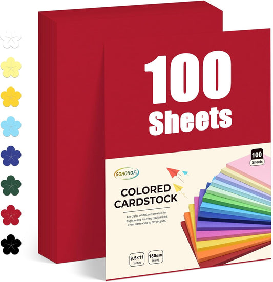100 Sheets Red Cardstock 8.5 x 11 Cardstock Printer Paper 65 lb/180 gsm, Card Stock Paper for Printer, Drawing,Gift tags,Invitations