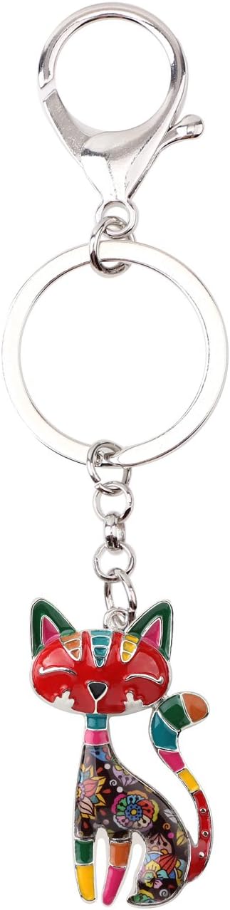 BONSNY Enamel Alloy Chain Cat Key Chains For Women Car Purse Handbag Charms keychains Gifts