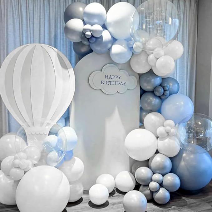 Dusty Blue and White Balloon Garland Arch Kit, 167Pcs Pastel Vintage Smoke Blue Matte White Latex Balloons for Birthday Graduation Baby Shower Gender Reveal Party Decorations