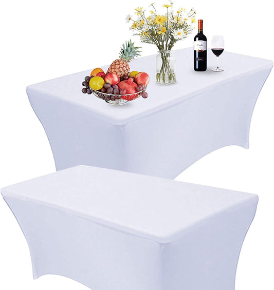 RELIANCER 2 Pack Stretch Spandex Table Covers for Rectangular Tables,8FT Elastic Fitted Tablecloth,Universal Rectangular Table Cloth Protector for Outdoor Party,Wedding,Bar,Birthday,Banquet,Events