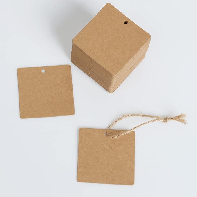 Kraft Paper Gift Tags,200PCS Blank Hang Tags with 200PCS Free Natural Jute Twines for DIY Project, Gift Wrapping(Brown)