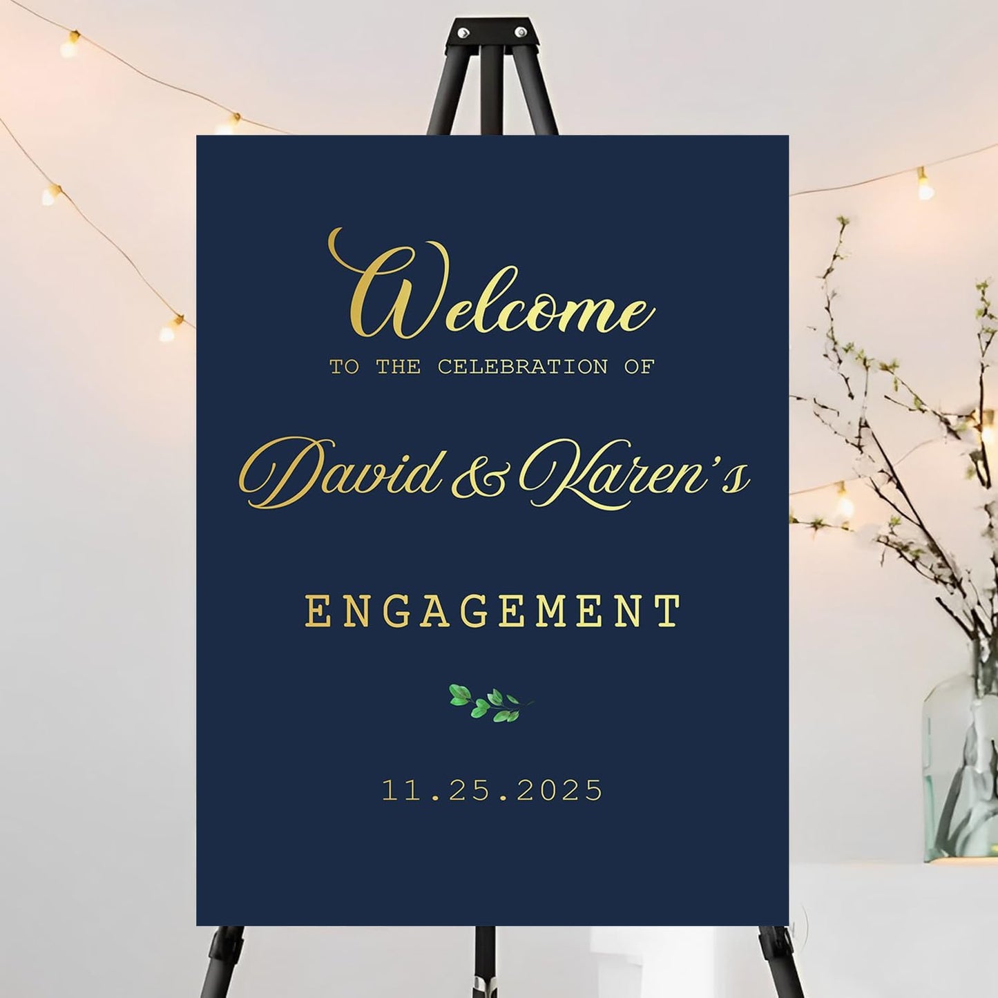 Engagement Welcome Sign, Greenery Engagement Decorations - Classy Party Table Decor