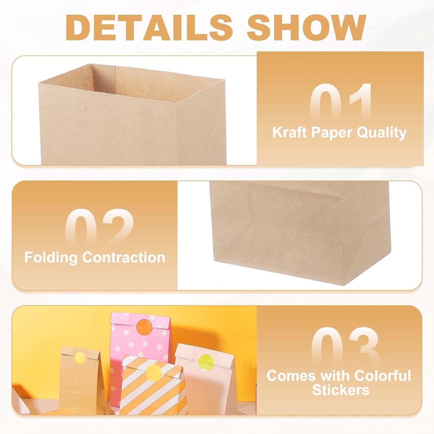 PATIKIL Party Favor Bag, 24 Pcs 5.1x3.1x9.4 Inch Medium Paper Candy Bags Gift Treat Celebration Halloween Goody Birthday Wedding Party with Stickers, Brown