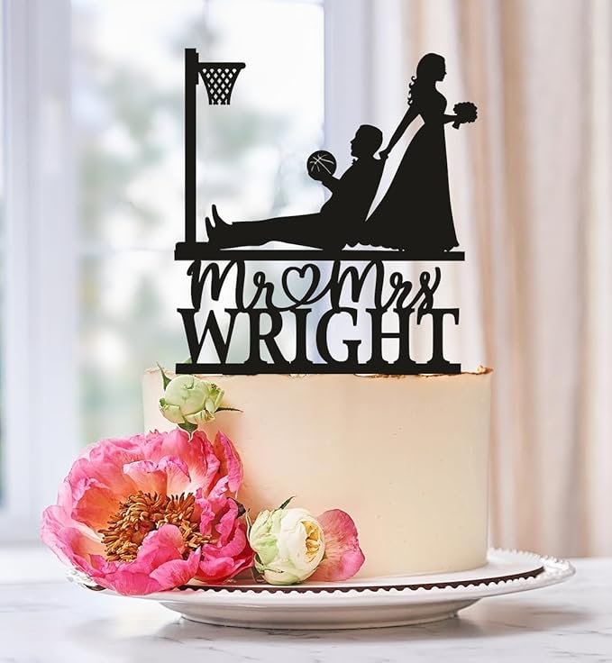 Basketball Wedding Cake Topper Sports Couple Acrylic Celebration Bride And Groom Party Decoration Basketball Player Silhouette Event Sign Personalized Names Unique Gifts