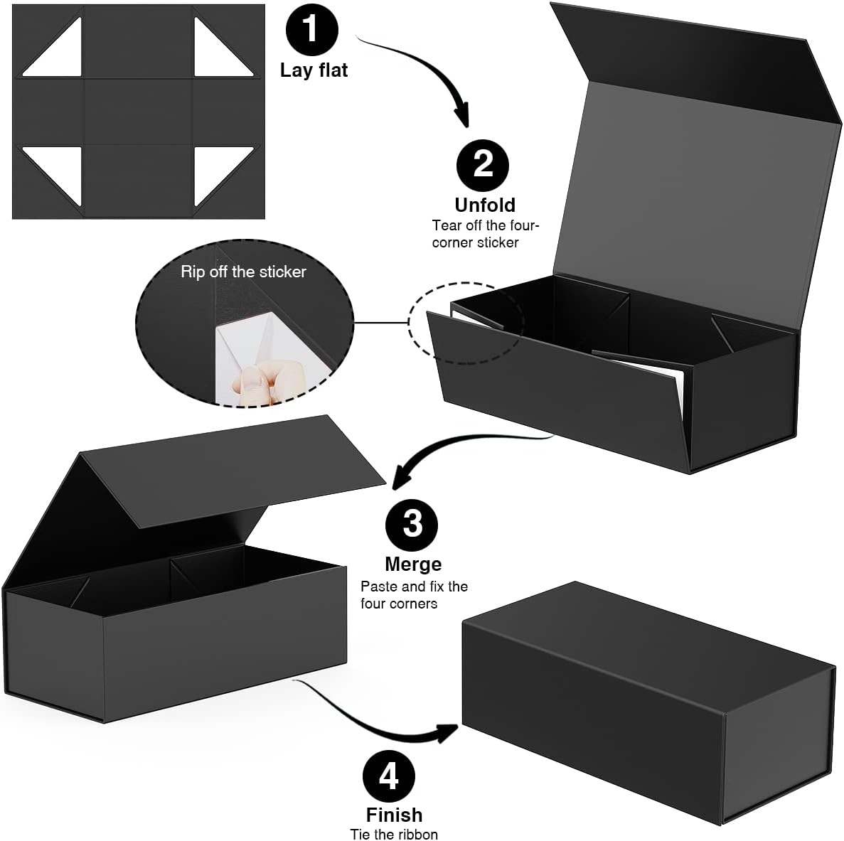 Gift Box 12" x 6" x 4",Large Gift Box with Lid, Black Boxes for Presents,Birthday,Valentine's Day,Mother's Day,Christmas,Anniversary,Luxury for Gift Packaging