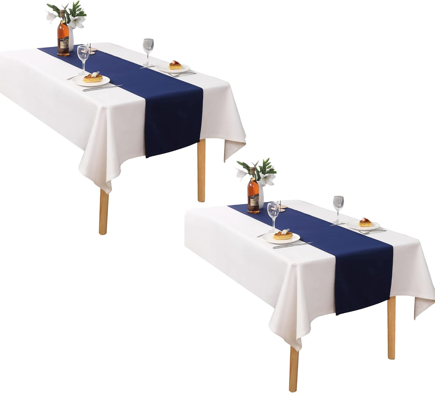 DUALIFE Navy Table Runner 108 inch Long 9 FT Soft Colo Handcrafted Decorative Cloth for Wedding Party Birthday Graduations Hotel Restaurant Banquet Catering Services Event 14x108 Inch 2 Pcs