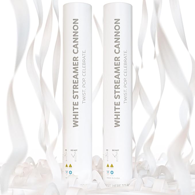 2 Pack Streamer Cannon Confetti Poppers | Biodegradable White Streamers | TUR Party Supplies | Launches Up to 25ft | Giant (12 in) | Party Poppers for Graduation, Birthdays, Weddings, and Memorial Day
