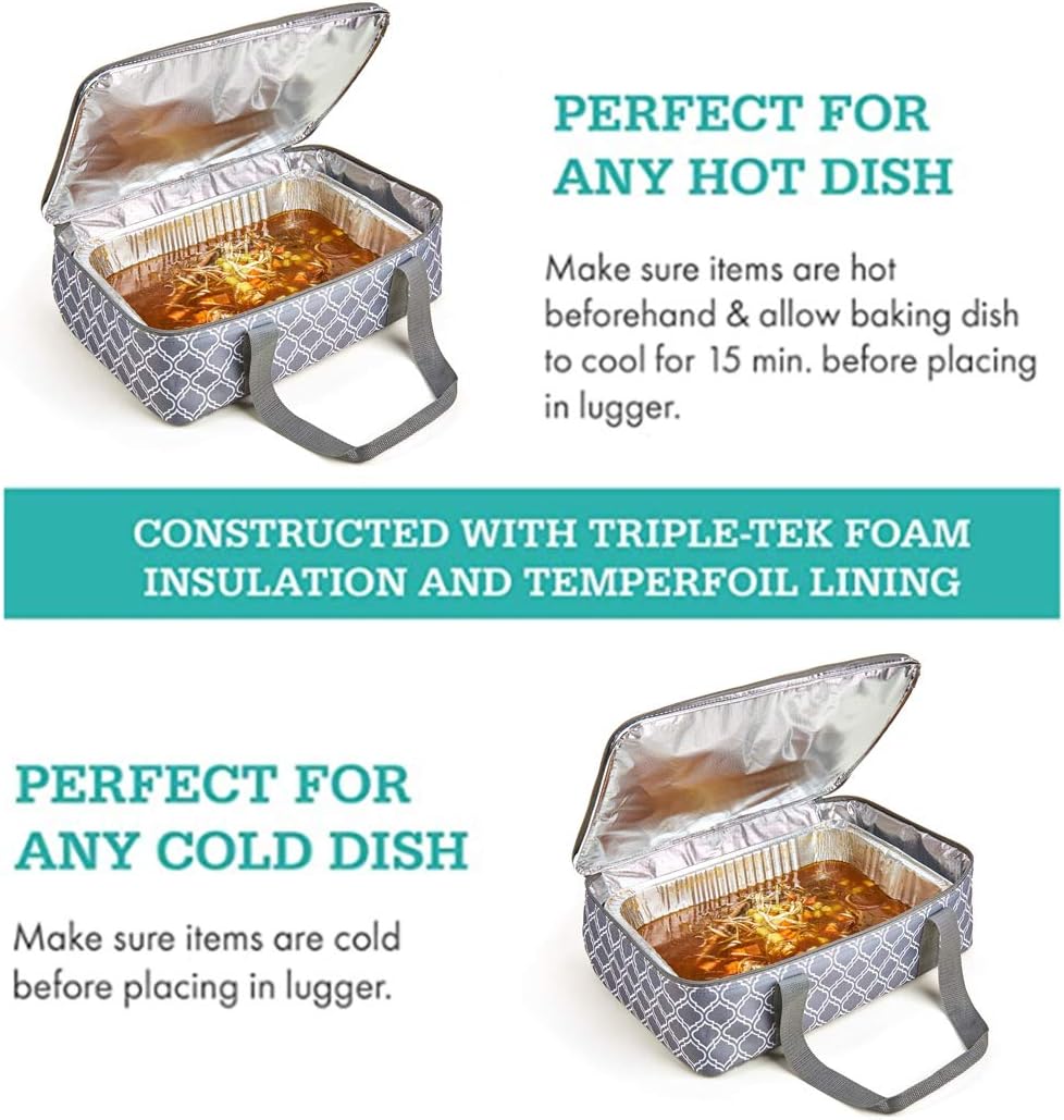 Insulated Casserole Carrier Fit 9"x13" Lasagna Baking Dish Pan for Hot or Cold Food Transport,Portable Reusable Lunch Warmer Tote Bag for Gathering,Camping/Office,Cookouts,Potluck Parties-Laurel Green