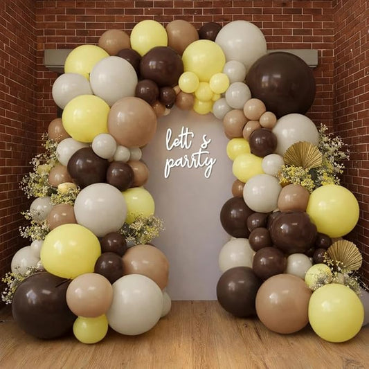 Yellow Balloon Arch Kit, Double Stuffed Yellow Brown White Balloon Garland Beige Tan Balloons for Bee Birthday Boho Baby Shower Sunflower Party Decoration
