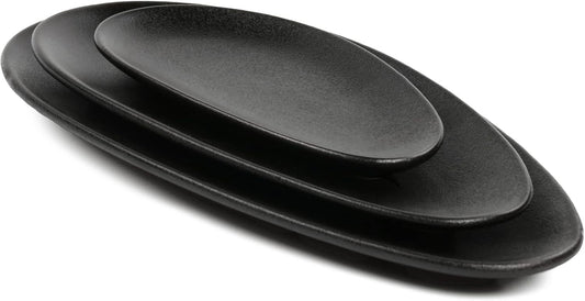 vicrays Large Oval Serving Platters, 16"/14"/10" Porcelain Serving Platters for Party, BBQ,Stackable Serving Trays Serving Plates for Appetizers, Sushi, Restaurant, Set of 3 (Black)`