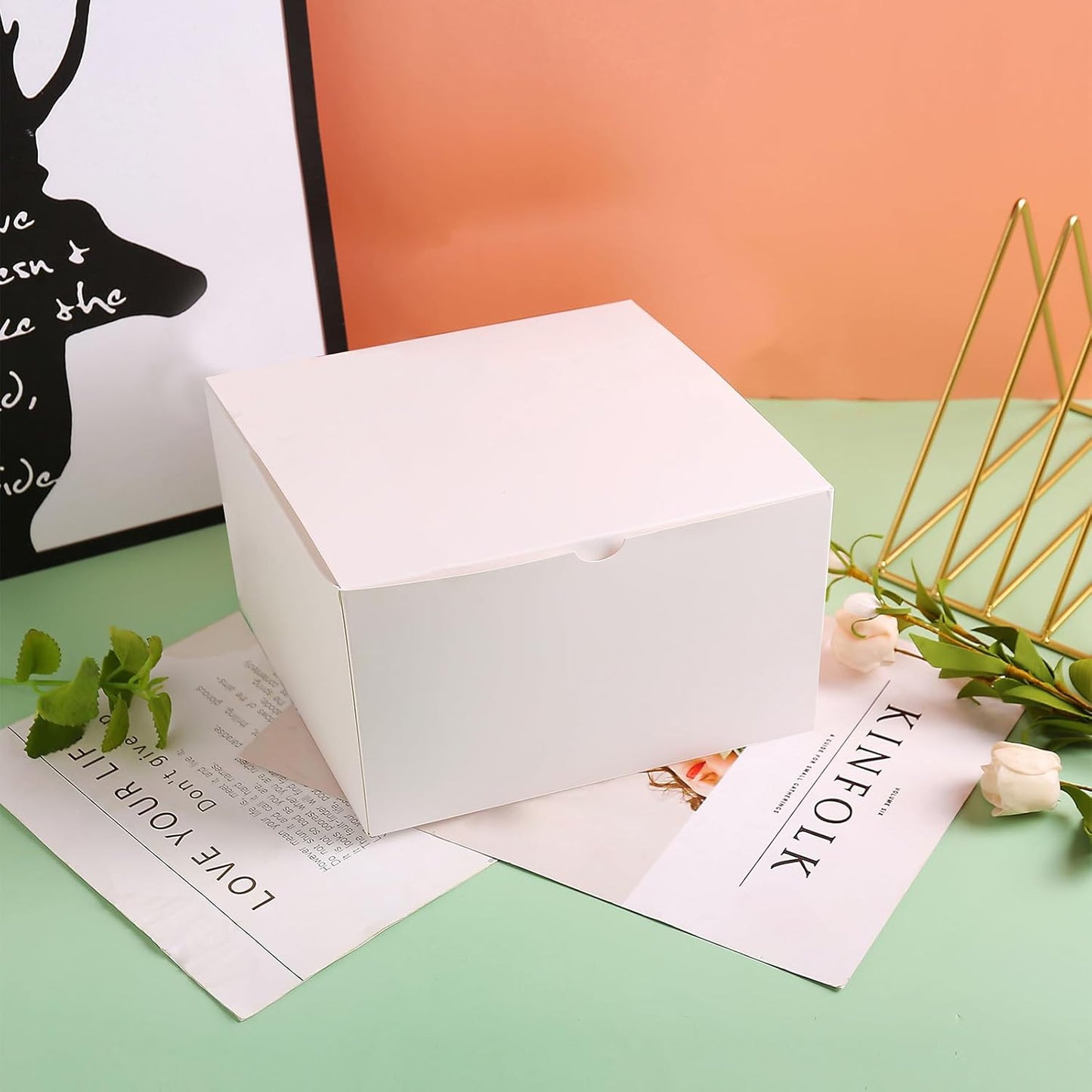 SHIPKEY 10 Pack White Cardboard Gift Boxes with lids | 9x6x5 Inches Boxes | Large Gift Box Suitable for Party, Wedding, Christmas, Holidays, Birthdays and All Other Occasions