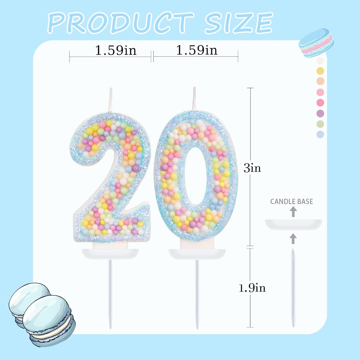 Blue Birthday Candles - Number 20 Candle, Colorful Macaron Candles, 20 Birthday Decorations for Girls Boys, Cake Decorations, Theme Party Supplies (Blue)