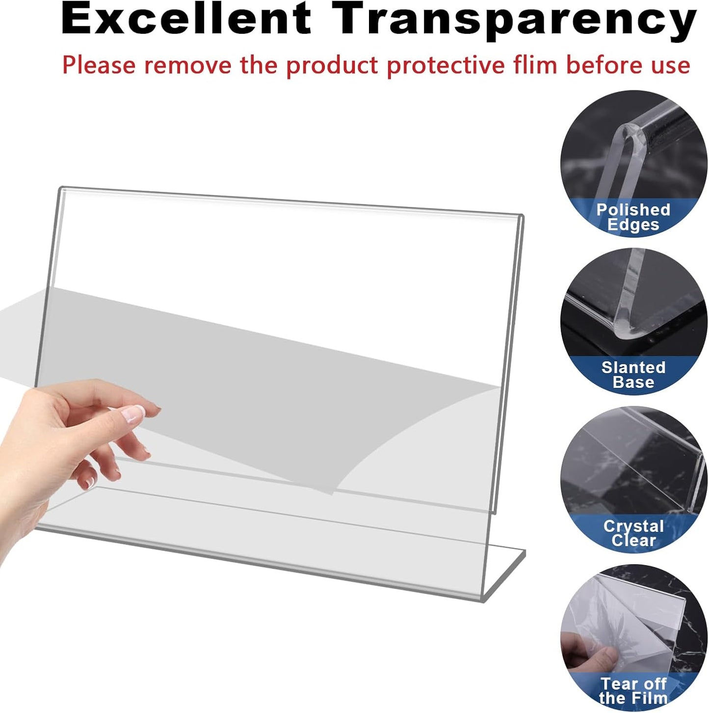 8 Pack Acrylic Slanted Back Sign Holder 4 x 6Inches，Clear Plastic Sign Holder Paper Photo Display，Menu Table Top Stand，Clear Acrylic Picture Frame，Flyer Holder（Horizontal）