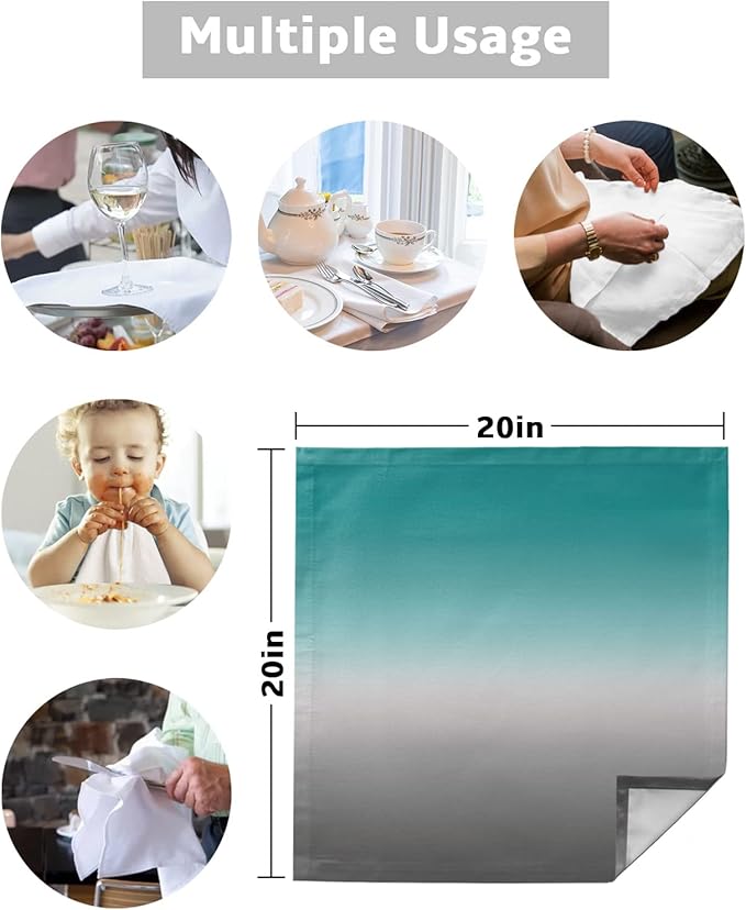 Cloth Napkins Teal Grey Ombre Set of 8 Dinner Napkins Paper Soft Durable Washable Table Napkin Turquoise Gradient Gradual Color Reusable Napkins for Family Dinners Weddings and Everyday Use 20x20 Inch