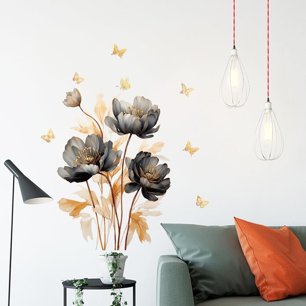 Wall Stickers Lnk Lotus Butterfly Wall Decals Watercolor Lotus Flowers Window Stickers Peek and Stick Waterproof Removable Vinyl Wall Art for Bathroom Wall Decal Living Room Bedroom Home Decor