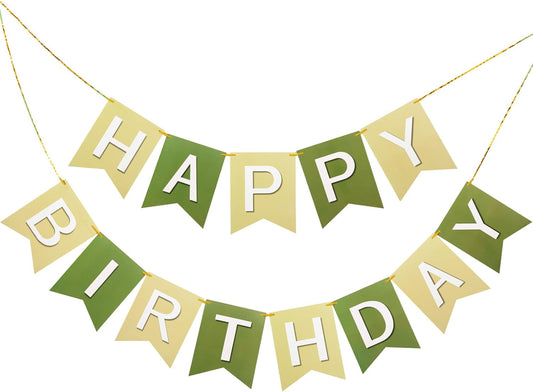 Pre-Strung Green Happy Birthday Banner - NO DIY Birthday Party Banner Sign Decorations for Women Men Girl Boy Party Supplies (Brown Green)