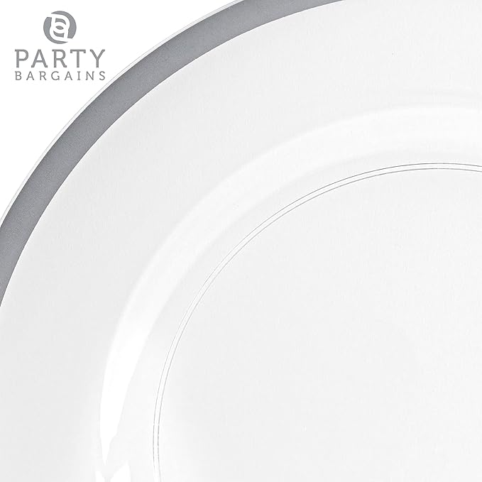 PARTY BARGAINS 13-Inch Charger Plates - 16 Pack, Clear Silver Rim, Heavy-Duty Disposable Chargers for Elegant Dining - Ideal for Weddings and Formal Events