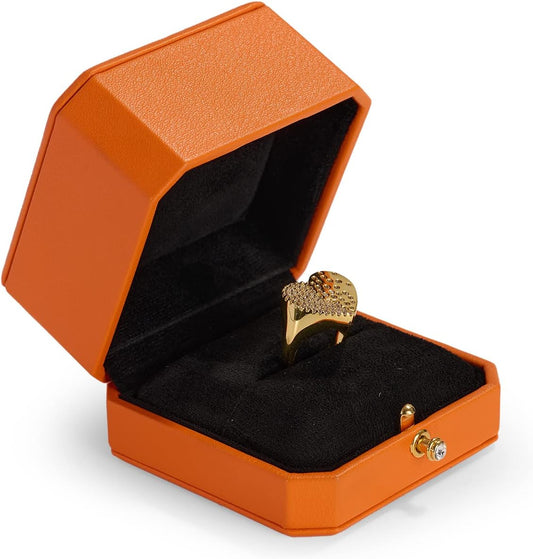 Oirlv Luxury Leather Ring Box for Jewelry Gift Octagon Women Ring Holder for Wedding Day, Proposal, Engagement, Anniversary
