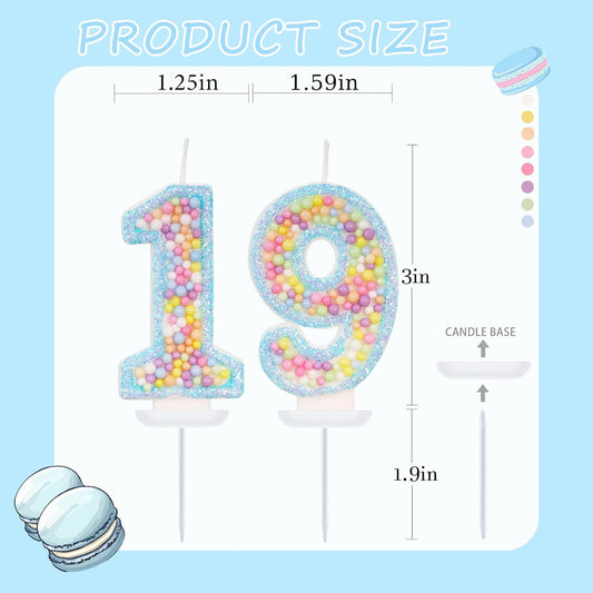Blue Birthday Candles - Number 19 Candle, Colorful Macaron Candles, 19 Birthday Decorations for Girls Boys, Cake Decorations, Theme Party Supplies (Blue)
