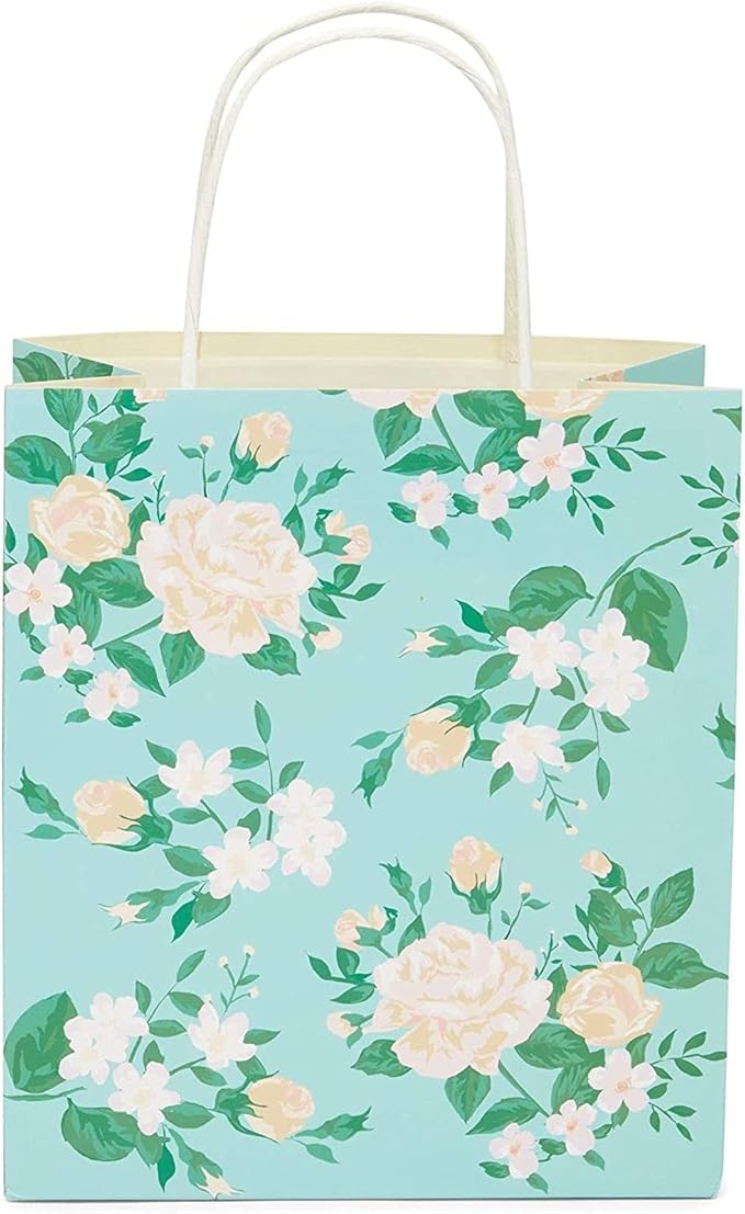 Sparkle and Bash 12 Mini Floral Gift Bags - 8 x 9 x 4 in Multicolor Pack - Party & Thank You Favors - For Baby & Bridal Showers