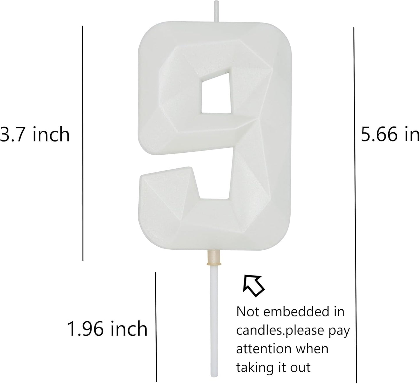 DERVENTA Large Birthday Candle Number 3D White 3.7 inch Party Celebration Anniversary Decoration Cake Topper 1 Piece (Number 9 White)