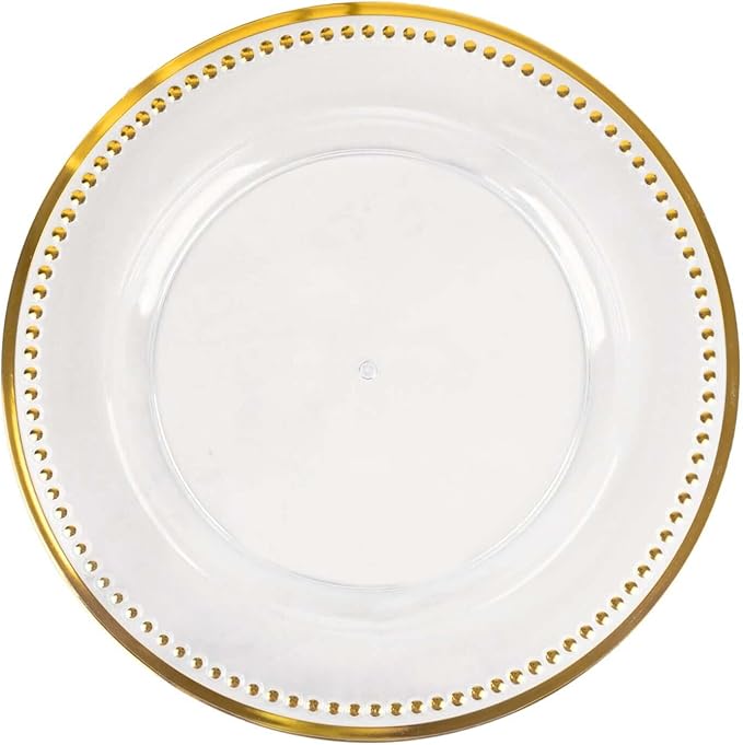 Efavormart 6 Pack 13" Beaded Gold Clear Acrylic Charger Plate, Plastic Round Dinner Charger Event Tabletop Decor