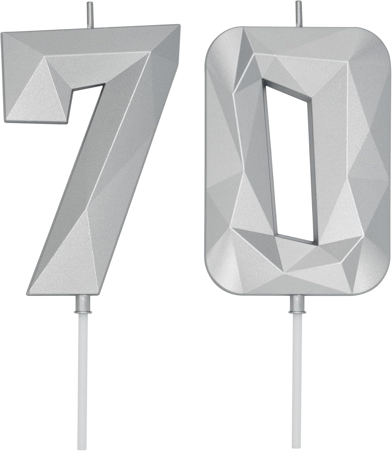 DERVENTA Birthday Candle Big Number 3D Silver 3.7 inch Party Celebration Anniversary Decoration Cake Topper 1 Piece (Number 70 Silver)