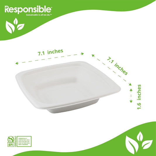 100% Compostable Square Serving Bowls, 16 oz Disposable Paper Bowls, Microwave Safe, Freezer Safe, Soup Safe, No Plastic, Eco-Friendly, Tree-Free, No PFAS. White (50 Count)
