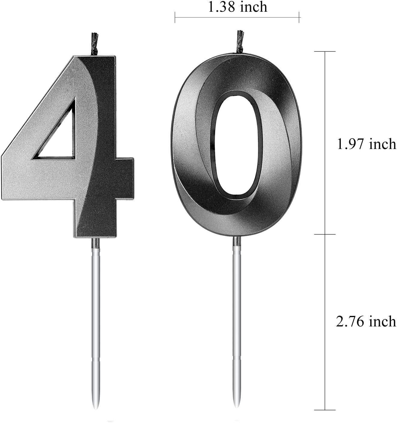 40th Birthday Candles Numerals 40 Numbers for Cakes Candle Happy Fortieth Birthday 3D Designed Wedding Anniversary Party Cake Topper Decorations (40, Black)