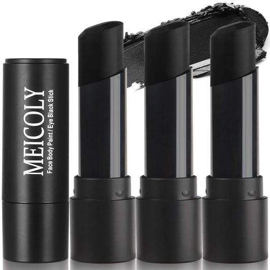 MEICOLY 3Pcs Black Face Body Paint Stick,Face Paint for Cat Halloween Zombie Skull Skeleton Clown Cosplay Makeup,Body Paint for Adults and Kids,Waterproof Eye Black Baseball/Softball/Football
