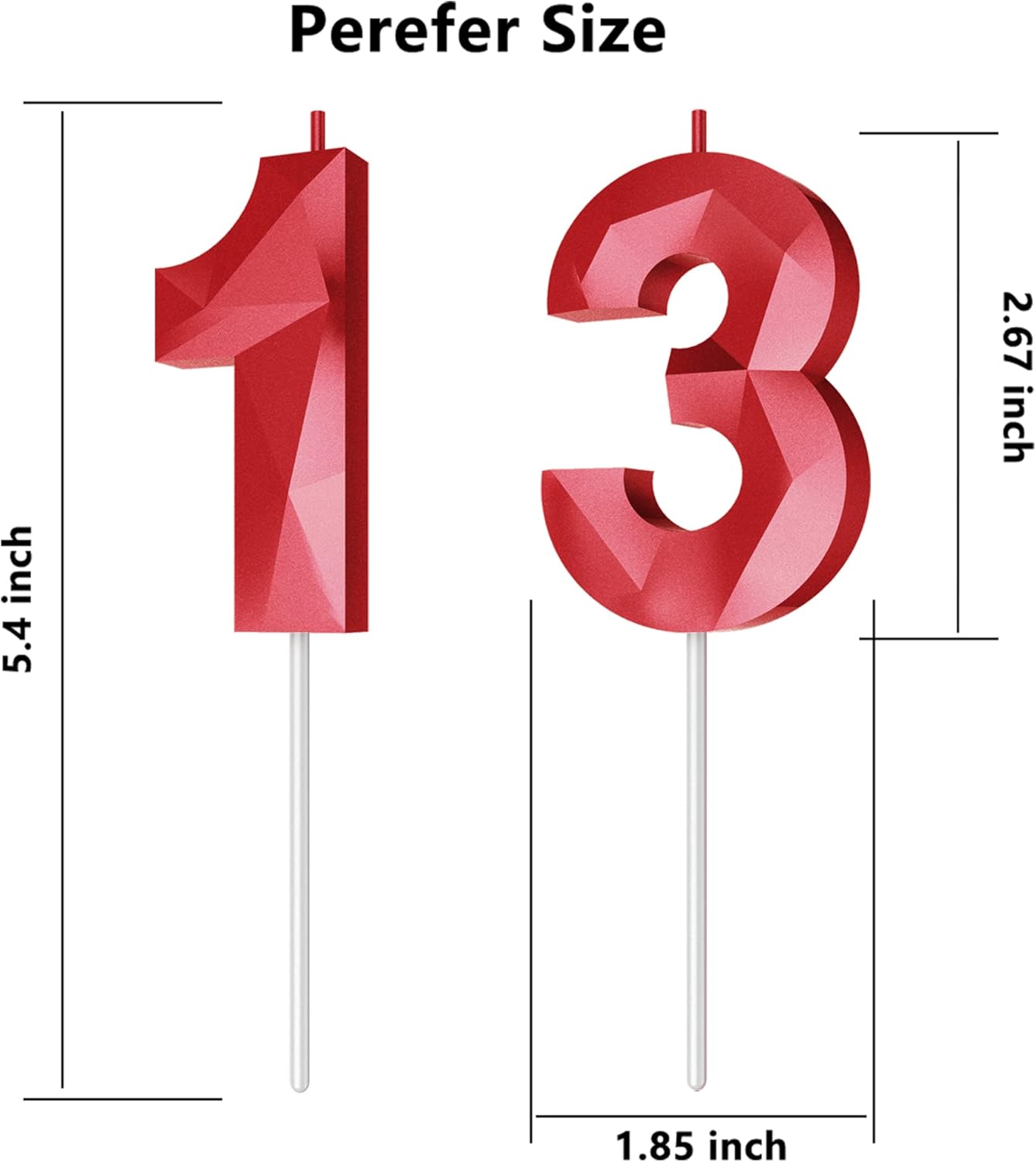 Number Birthday Candles(13 Candle Red) 3D Diamond Shape Number Happy Birthday Cake Candles for Birthday Party Wedding Decoration Reunions Theme Party