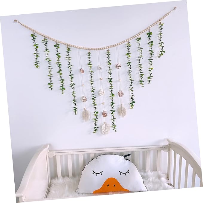 Wooden Bead Fake Vines Garland with Eucalyptus Leaves Shells Lightweight Wall Hanging Decor for Bedroom Living Party Versatile Home Decoration