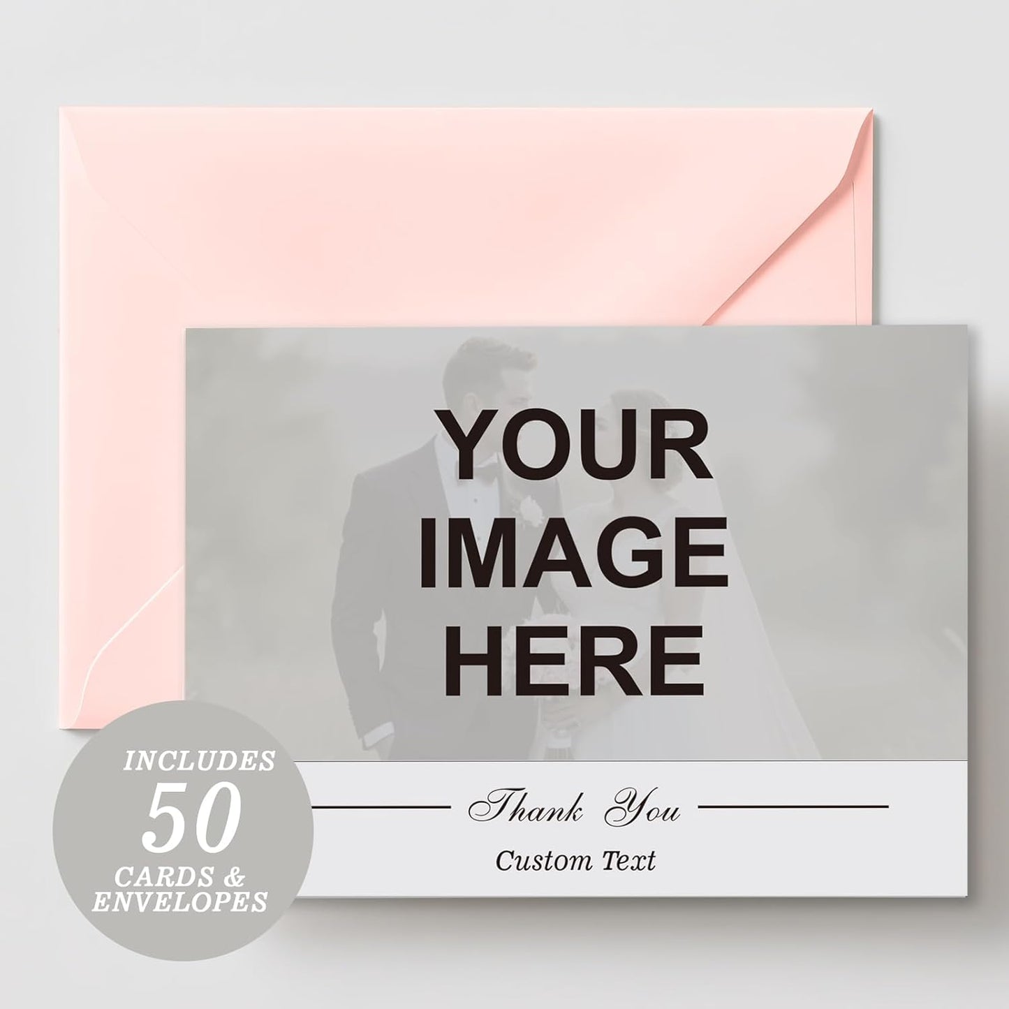 Personalized Save the Date Wedding Invitation Card with Photo 4x6inch 350GSM Papers and Envelopes, Custom Thank You card for Weddings, Birthdays and Parties, 50pcs or more (Horizontal with 1 Photo)