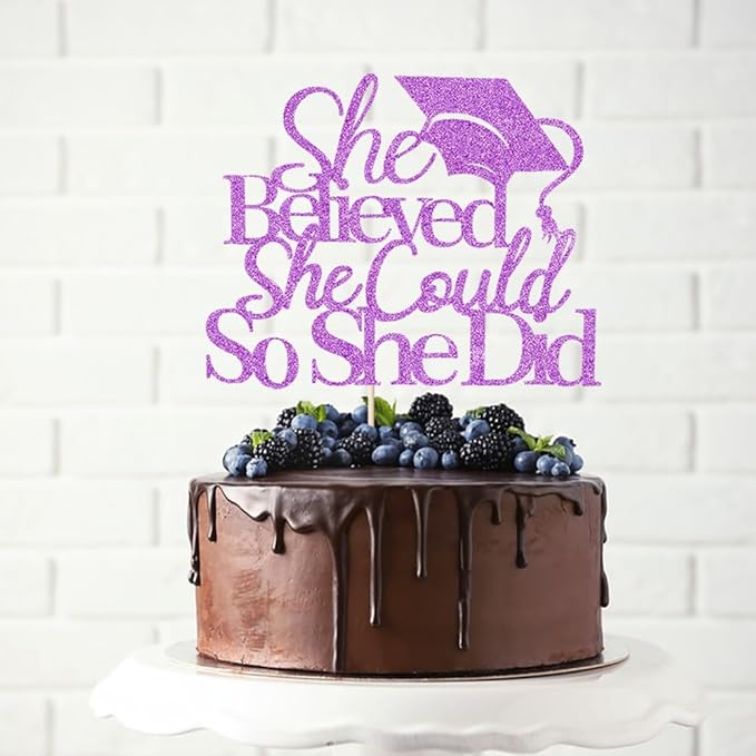 She Believed She Could So She Did Cake Topper,2026 Graduation Cake Topper,Cake Decorations for Girls,2026 High School/College/University Graduation (purple)