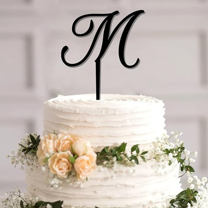 Letters M Cake Toppers Custom Last Name M Black Acrylic Wedding Birthday Cake Toppers Bride And Groom Monogram M Boho Engagement Cake Decoration Gifts for Bride Shower Anniversary Party