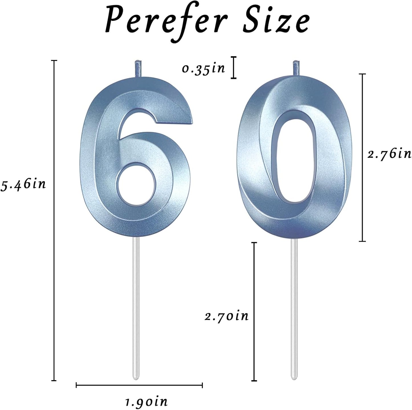 Blue Number 60 Candles, 3D Diamond 2.76 Inch Cake Topper Birthday Candles for Wedding Anniversary Cake Decorations, Happy Birthday Party Decorations
