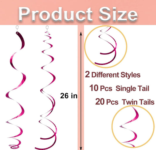 30 pcs Hot Pink Hanging Swirls Decorations Swirl Party Decorations Plastic Party Streamer for Ceiling, 26"
