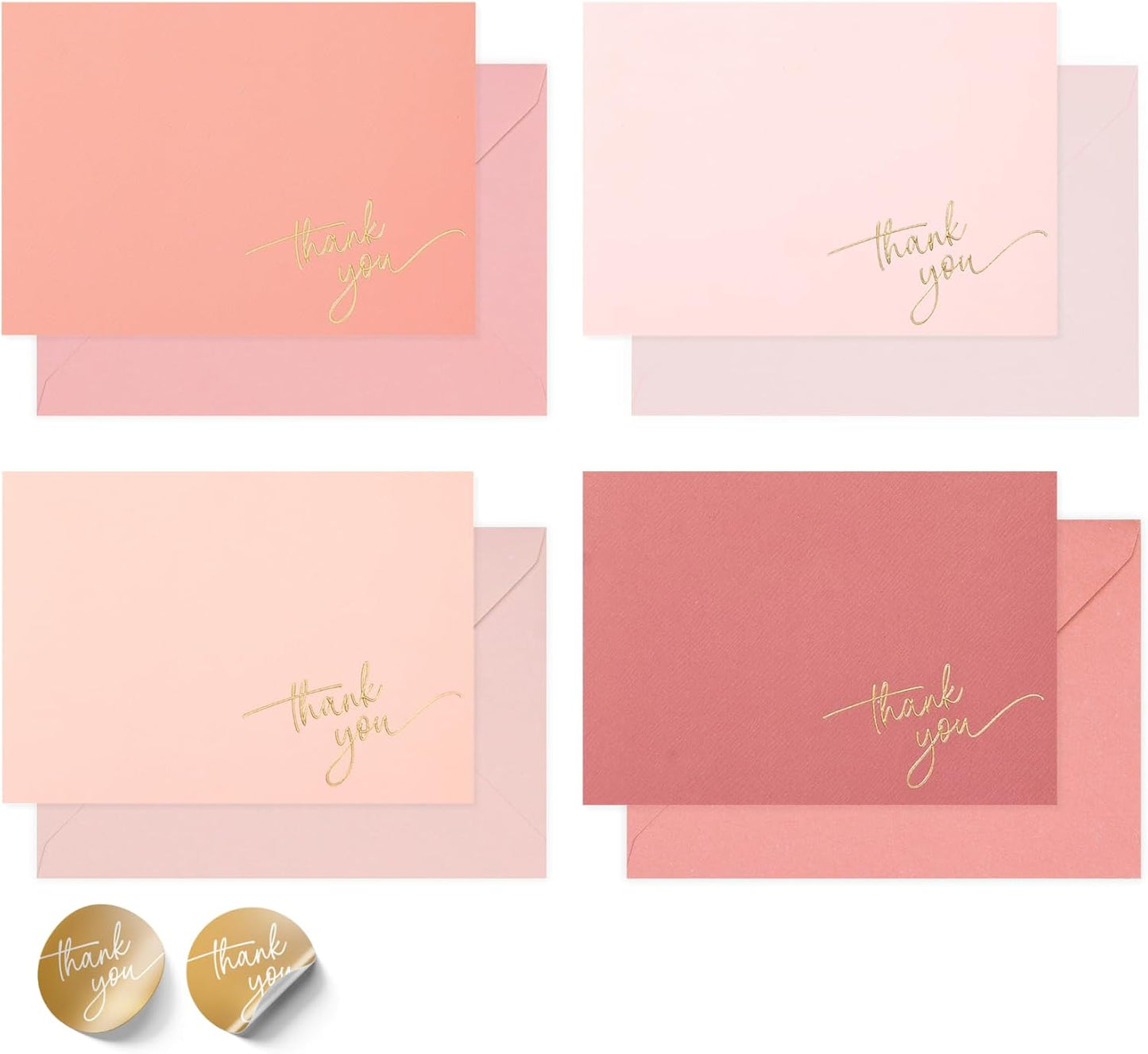 Gold Foil Thank You Cards - Bulk Pack of 40, 5x3.5 Inch with Matching Stickers & Envelopes (Pink) Textured Surface for a Unique Feel - Suitable for Baby Shower, Wedding, Small Business, Graduation