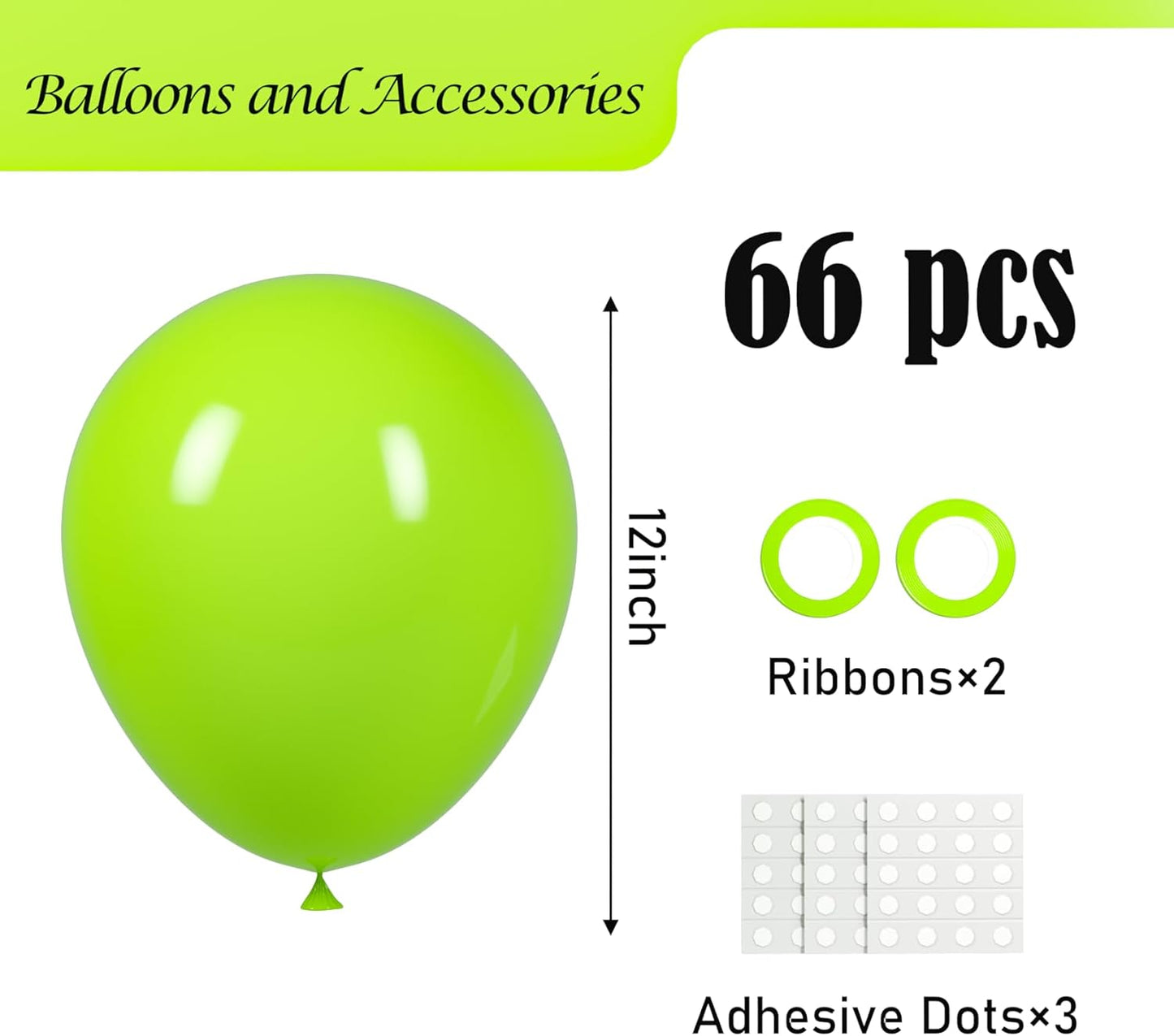 Lime Green Balloons, 66pack 12inch Light Green Latex Party Balloons for St. Patrick's Day Birthday Graduation Bridal Shower Baby Shower Gender Reveal Jungle Safari Theme Party Decorations