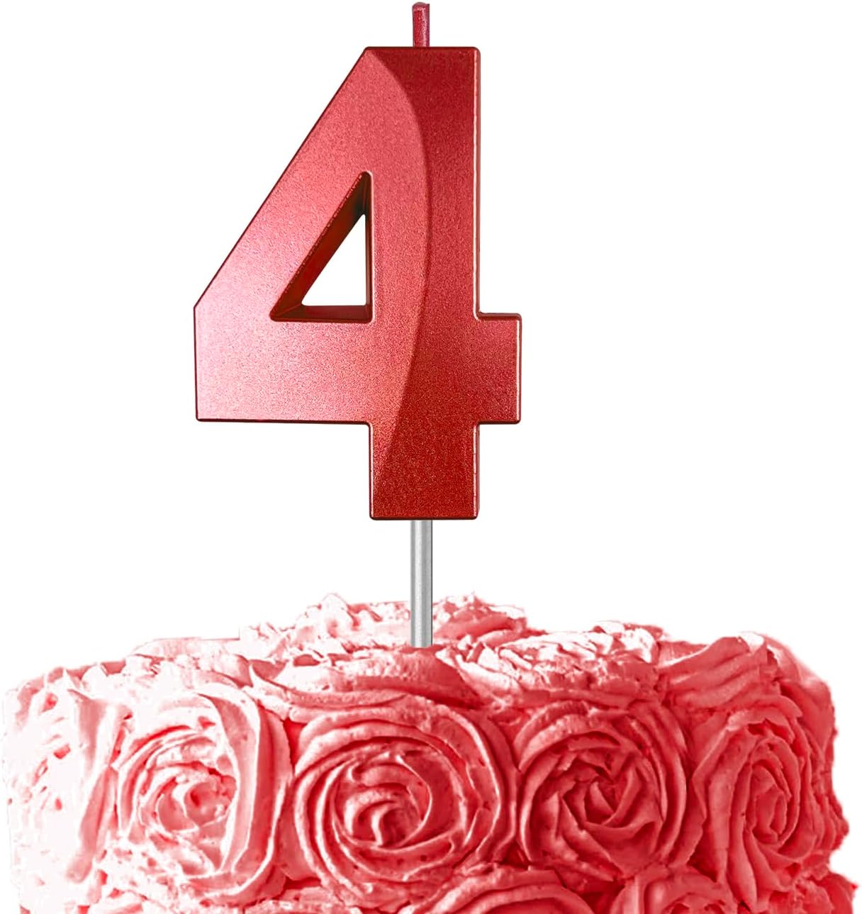 Red Number 4 Candles, 3D Diamond 2.76 Inch Cake Topper Birthday Candles for Wedding Anniversary Cake Decorations, Happy Birthday Party Decorations