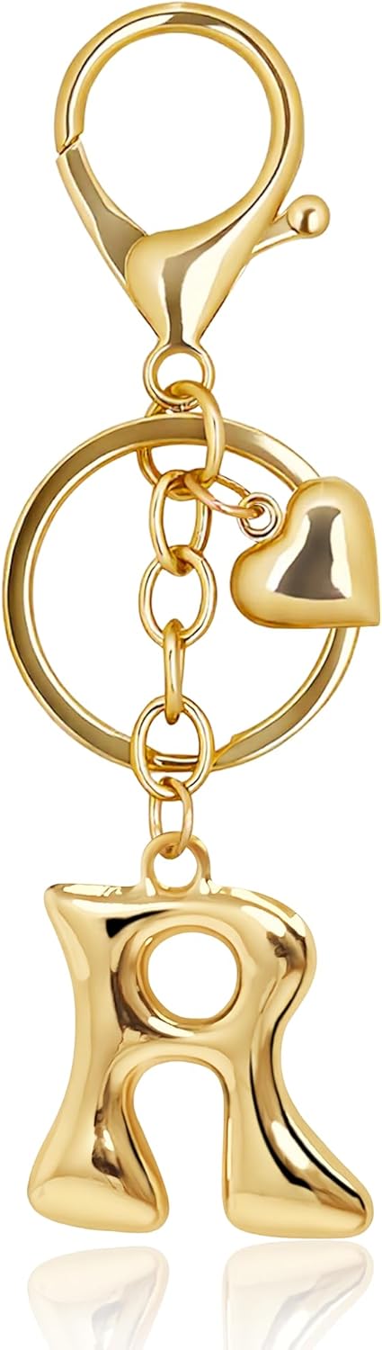 Gold Bubble Heart Initial Bag Charms for Handbags – Cute Initial Letter Keychain for Women, Purse Charms, Gold Gift