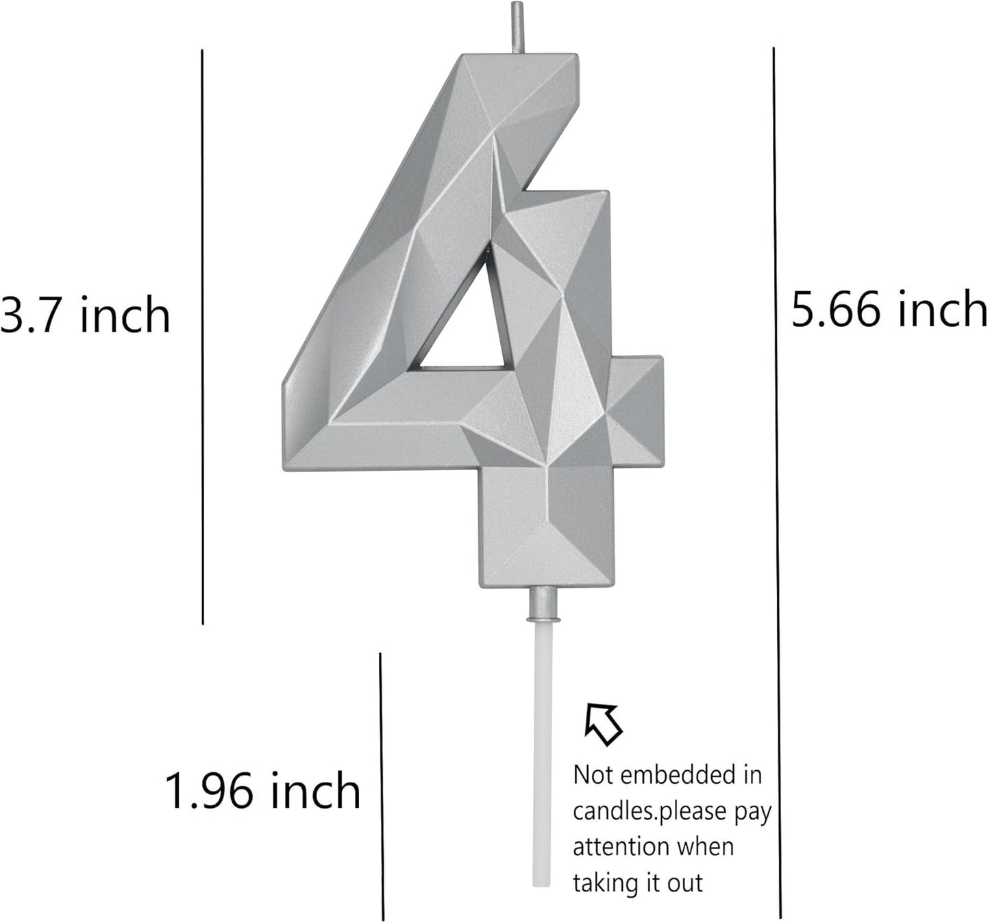 DERVENTA Birthday Candle Big Number 3D Silver 3.7 inch Party Celebration Anniversary Decoration Cake Topper 1 Piece (Number 4 Silver)