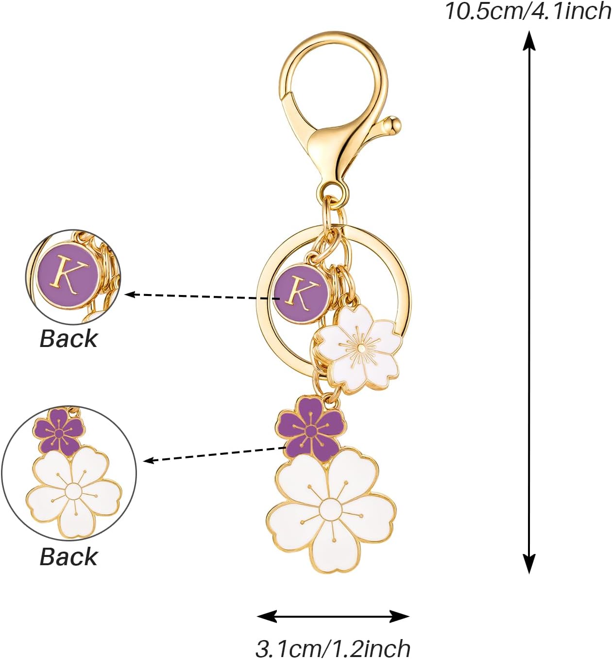 SELOVO Initial Keychain Flower Charms for Key Cute Pink Letter Keyring for Backpack